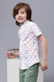 One Friday Kids Boys Fun Doodle Printed Cotton White Shirt - One Friday World