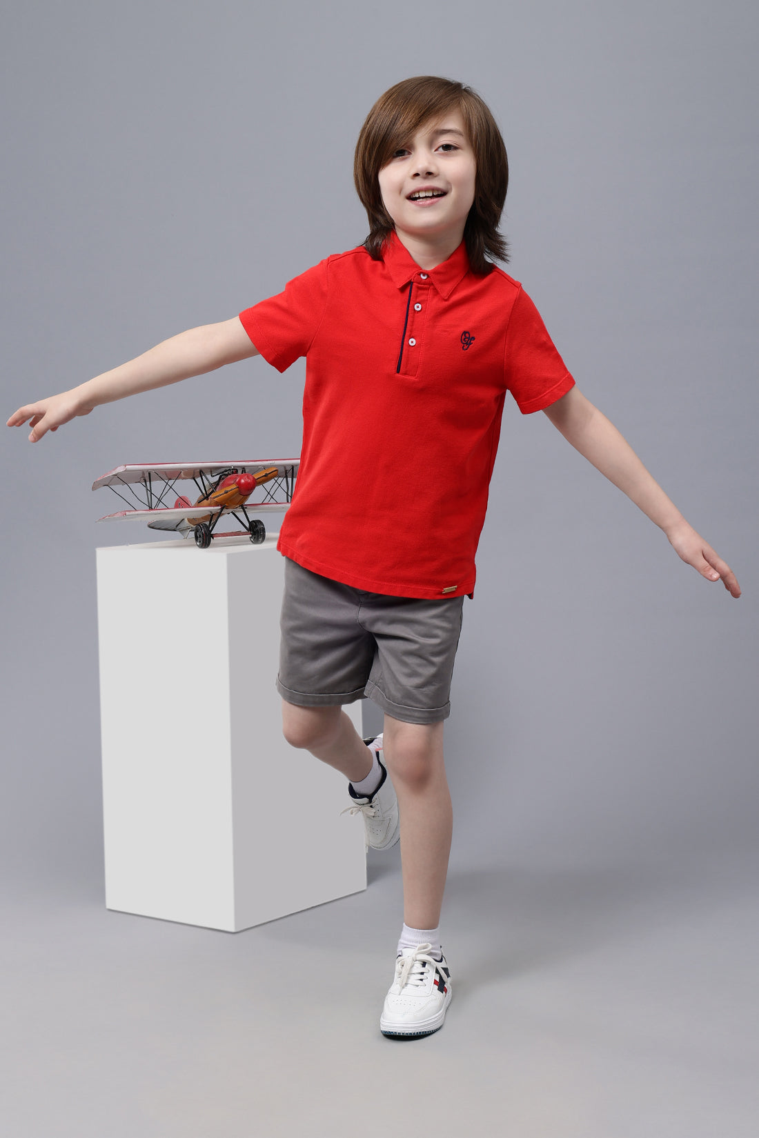 One Friday Kids Boys Red Cotton Polo Neck T-shirt