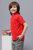 One Friday Kids Boys Red Cotton Polo Neck T-shirt