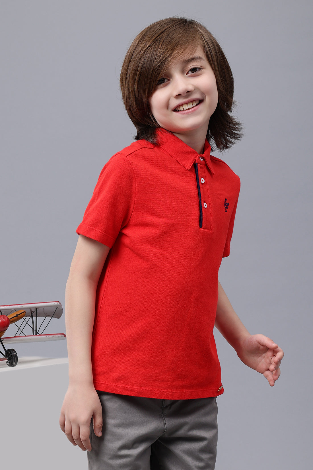 One Friday Kids Boys Red Cotton Polo Neck T-shirt