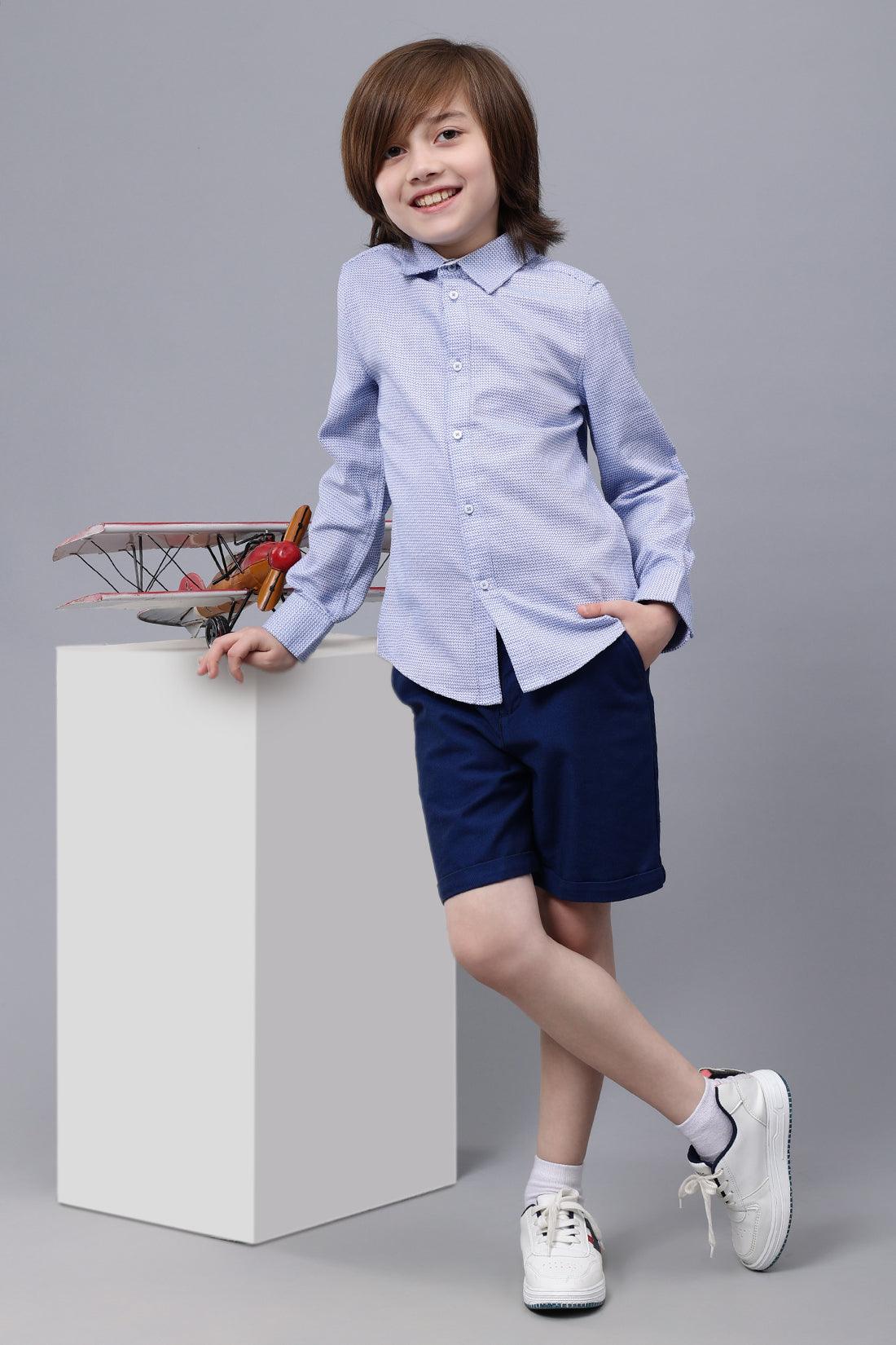 One Friday Kids Boys Full sleeves Cotton Blue Shirt - One Friday World