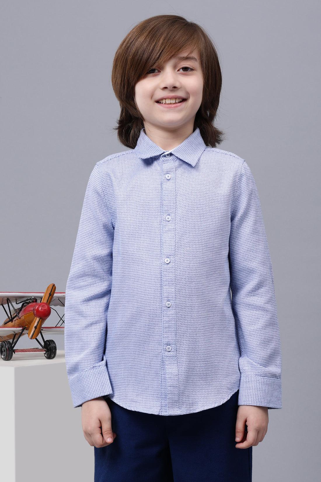 One Friday Kids Boys Full sleeves Cotton Blue Shirt - One Friday World