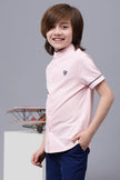 One Friday Kids Boys Pink Mandarin Collar Cotton Shirt - One Friday World