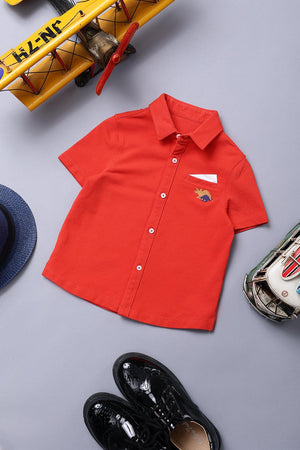 One Friday Baby Boys Red Cotton Shirt - One Friday World