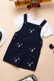 One Friday Baby Boys Navy Blue Cotton Embroidered Dungaree With T-shirt - One Friday World