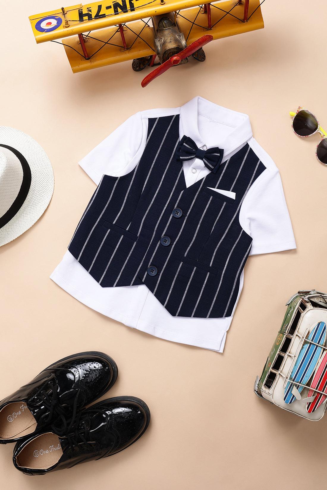 One Friday Baby Boys Striped Waistcoat and Trouser Set with Shirt - One Friday World