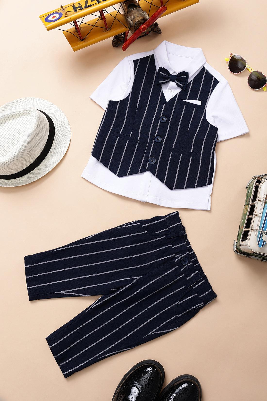 One Friday Baby Boys Striped Waistcoat and Trouser Set with Shirt - One Friday World