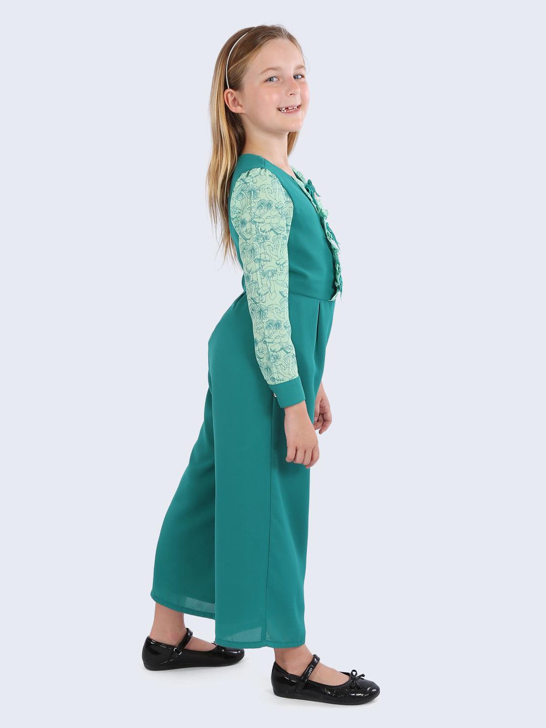 One Friday Kids Girls Green Basic Jumpsuit - One Friday World