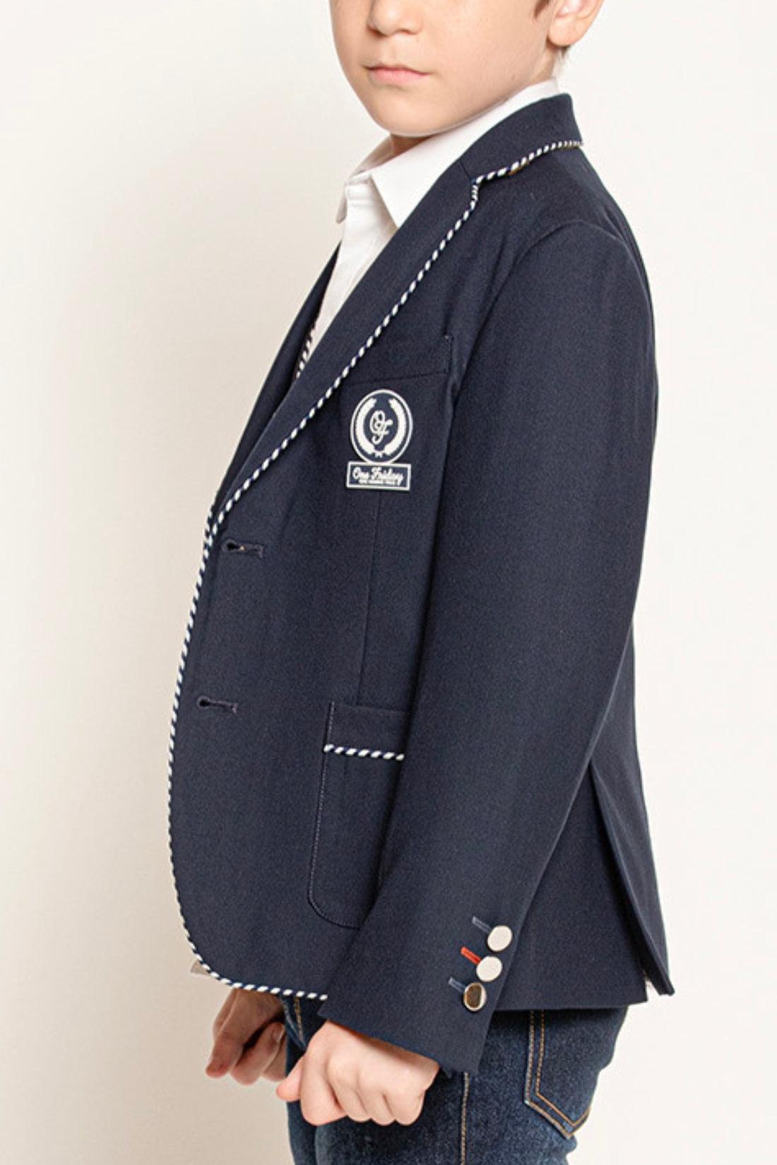 One Friday Kids Boys Navy Blue V-Neck Blazer - One Friday World