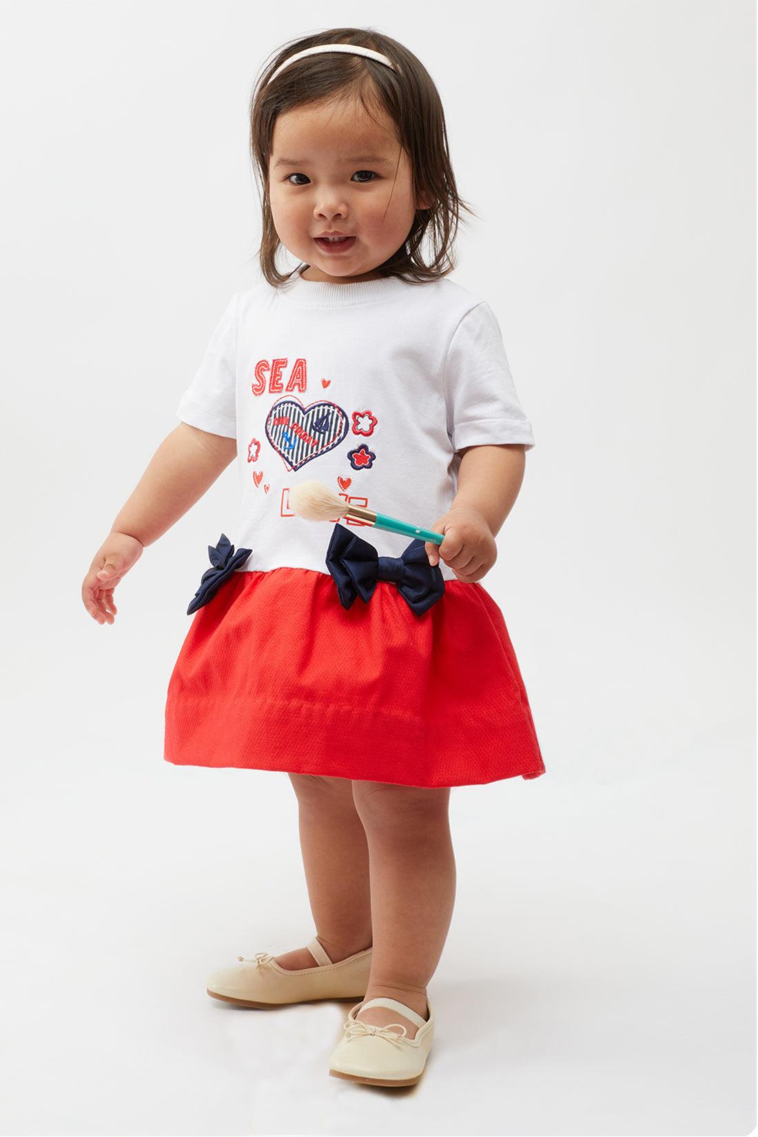 One Friday Baby Girls Red & White Embroidery Dress - One Friday World