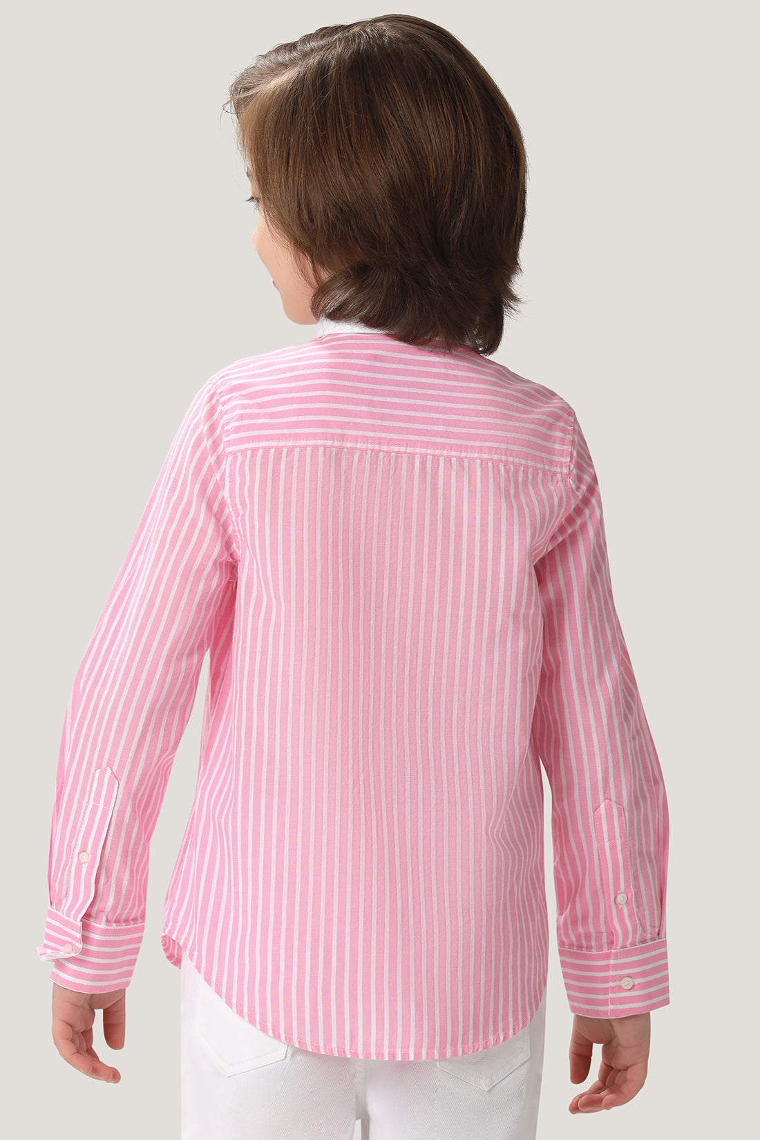 One Friday Boys Pink & White Striped Cotton Shirt