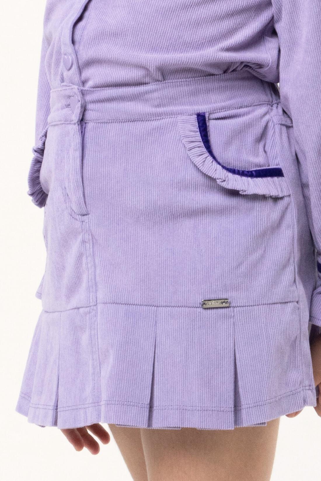 One Friday Varsity Chic Lilac Corduroy Mini Skirt with Pleated Frills - One Friday World