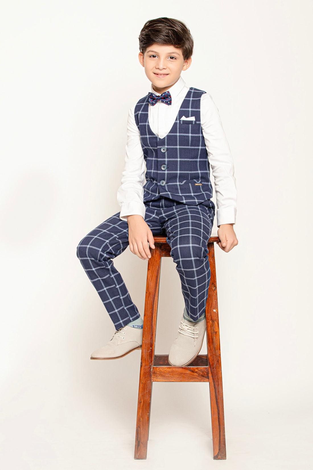 One Friday Navy Blue Checks Waist Coat - One Friday World