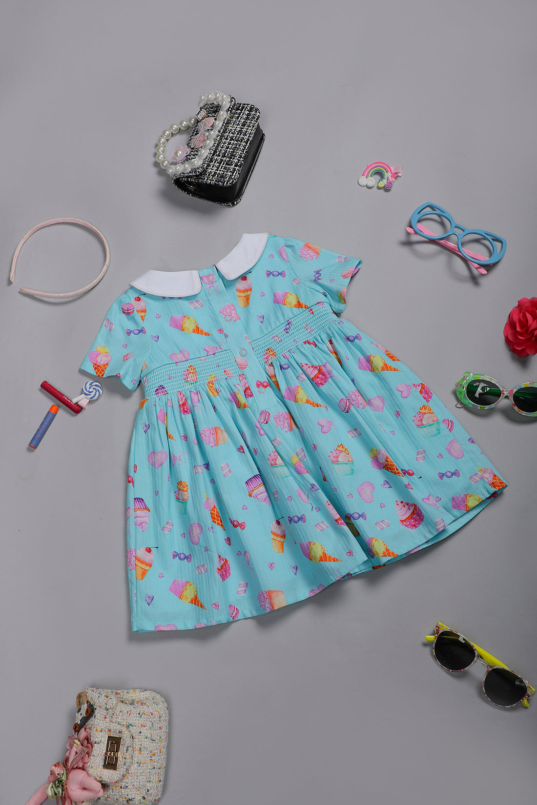 One Friday Baby Girls Aqua Peter Pan Collar Dress