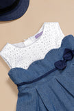 One Friday Infant Girls Cotton White & Blue Denim Dress