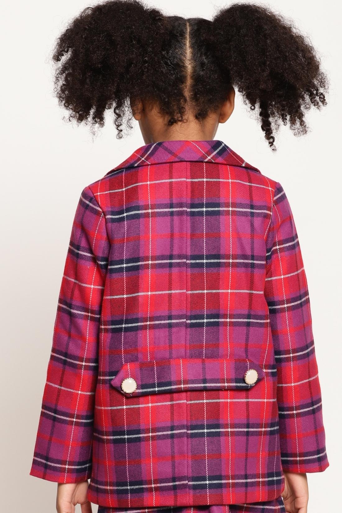 One Friday Kids Girl Purple Check Full Sleeves 2 Button Woven Blazer