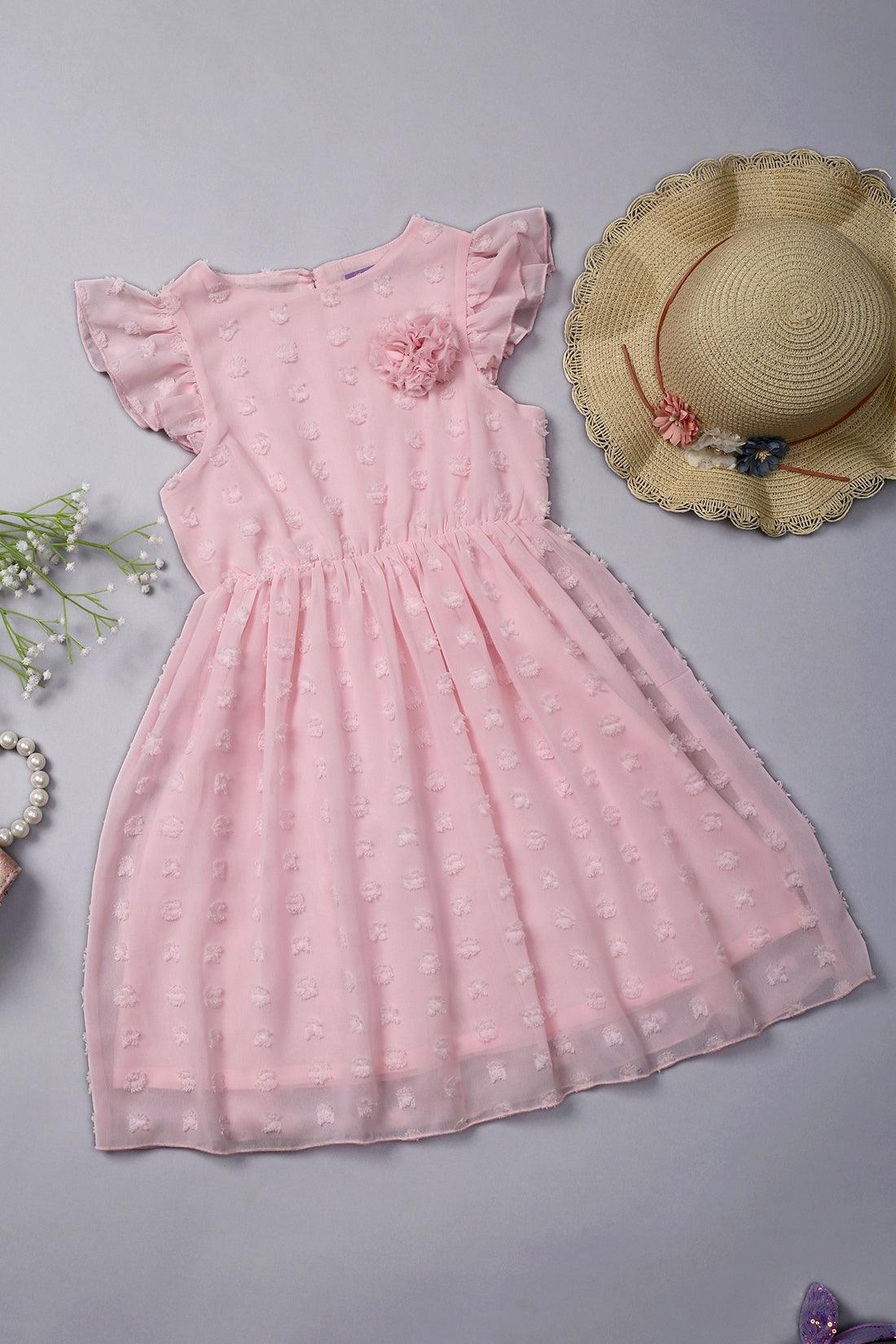 One Friday Girls Baby Pink Swiss Dot Dress - One Friday World