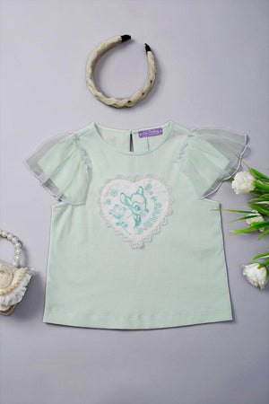 One Friday Girls Mint Round Neck Bambi Top - One Friday World