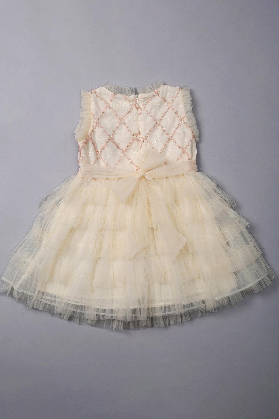 One Friday Kids Girls Sequined & Frilled Cream Dress - One Friday World