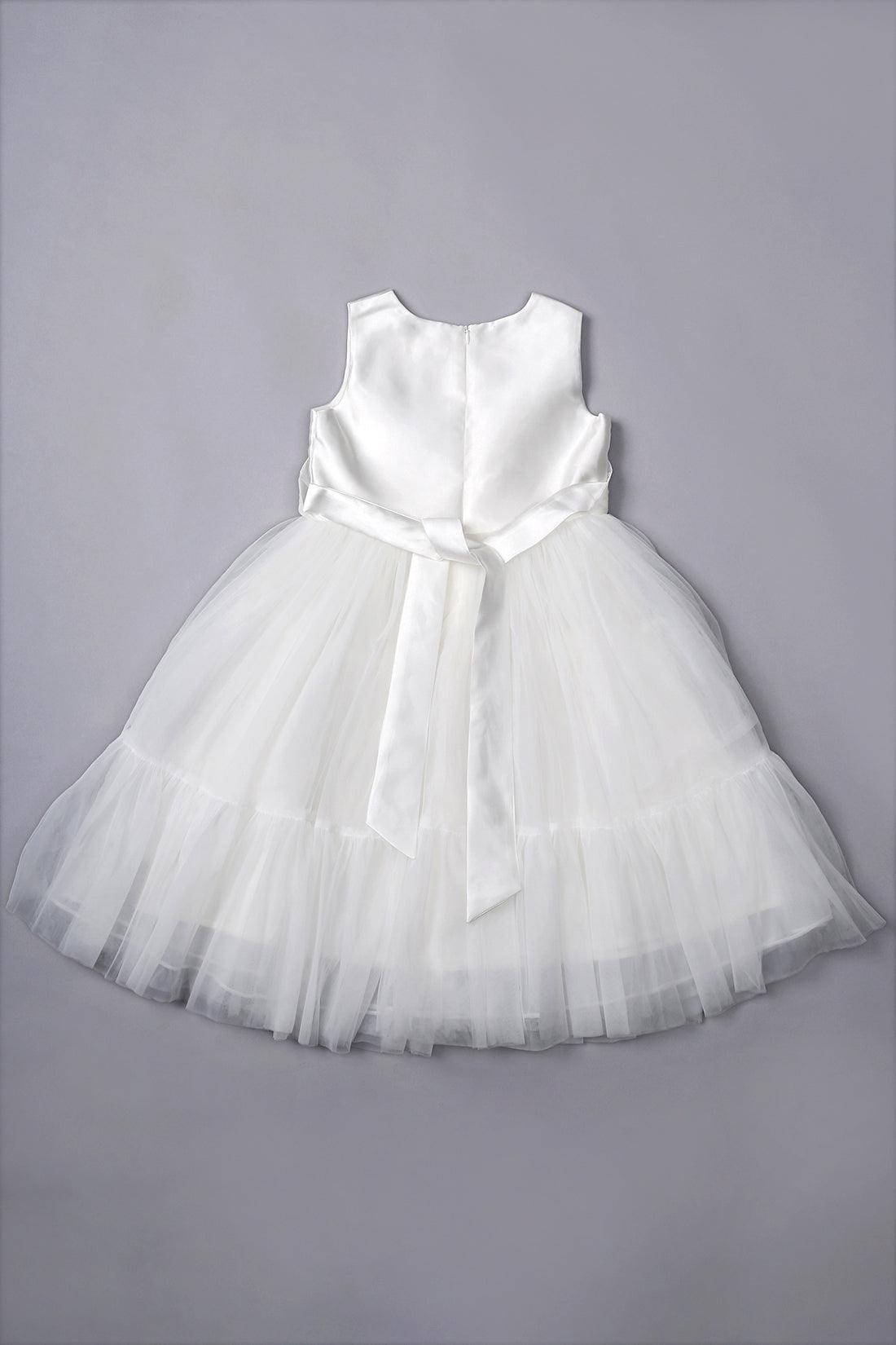 One Friday Girls White Rose Party Dress - One Friday World