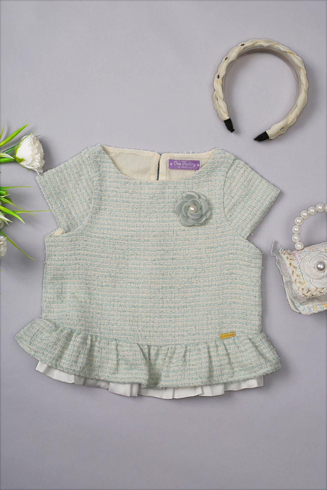 One Friday Kids Girls Green Knitted Round Neck Peplum Top - One Friday World