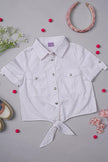 One Friday Kids Girls White Cotton Half Sleeves Top with Tie-up Knot - One Friday World