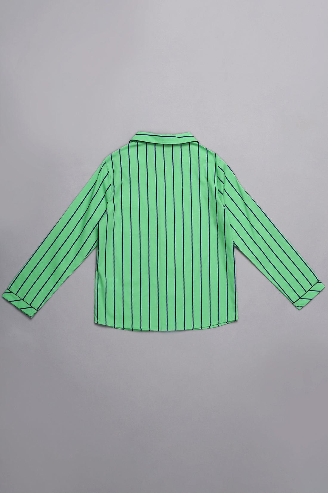 One Friday Kids Boys Green Stripes Night Suit - One Friday World