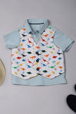 One Friday Baby Boys Orange Waistcoat attached Tee With Shorts Set - One Friday World