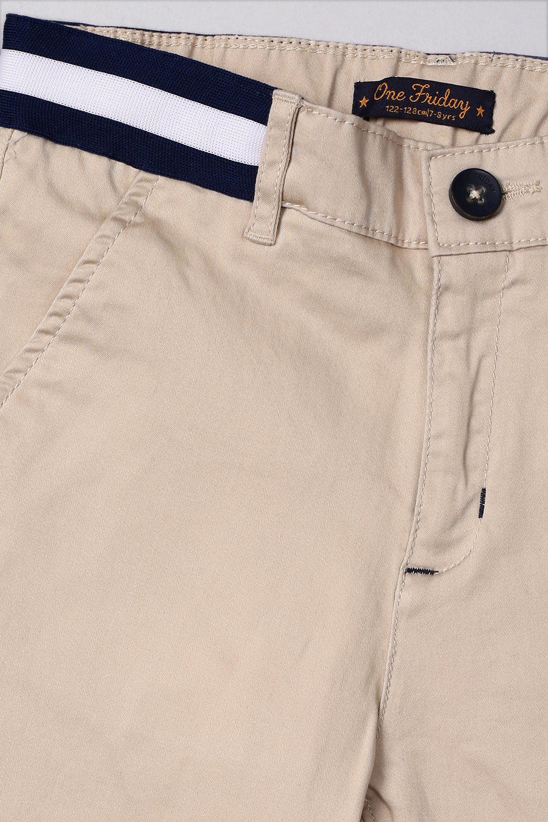 One Friday Kids Boys Beige Cotton Solid Trouser - One Friday World