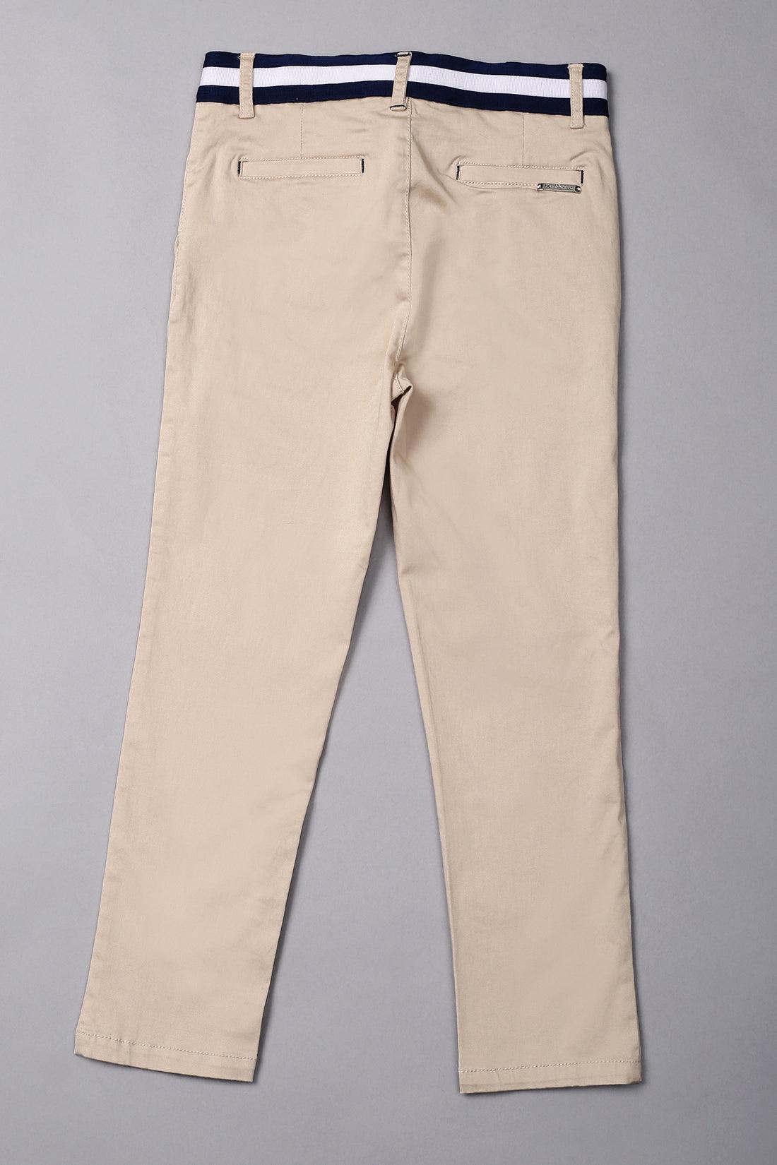 One Friday Kids Boys Beige Cotton Solid Trouser - One Friday World