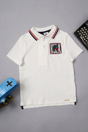 One Friday Kids Boys Hulk Embroidered White Polo neck Tee - One Friday World