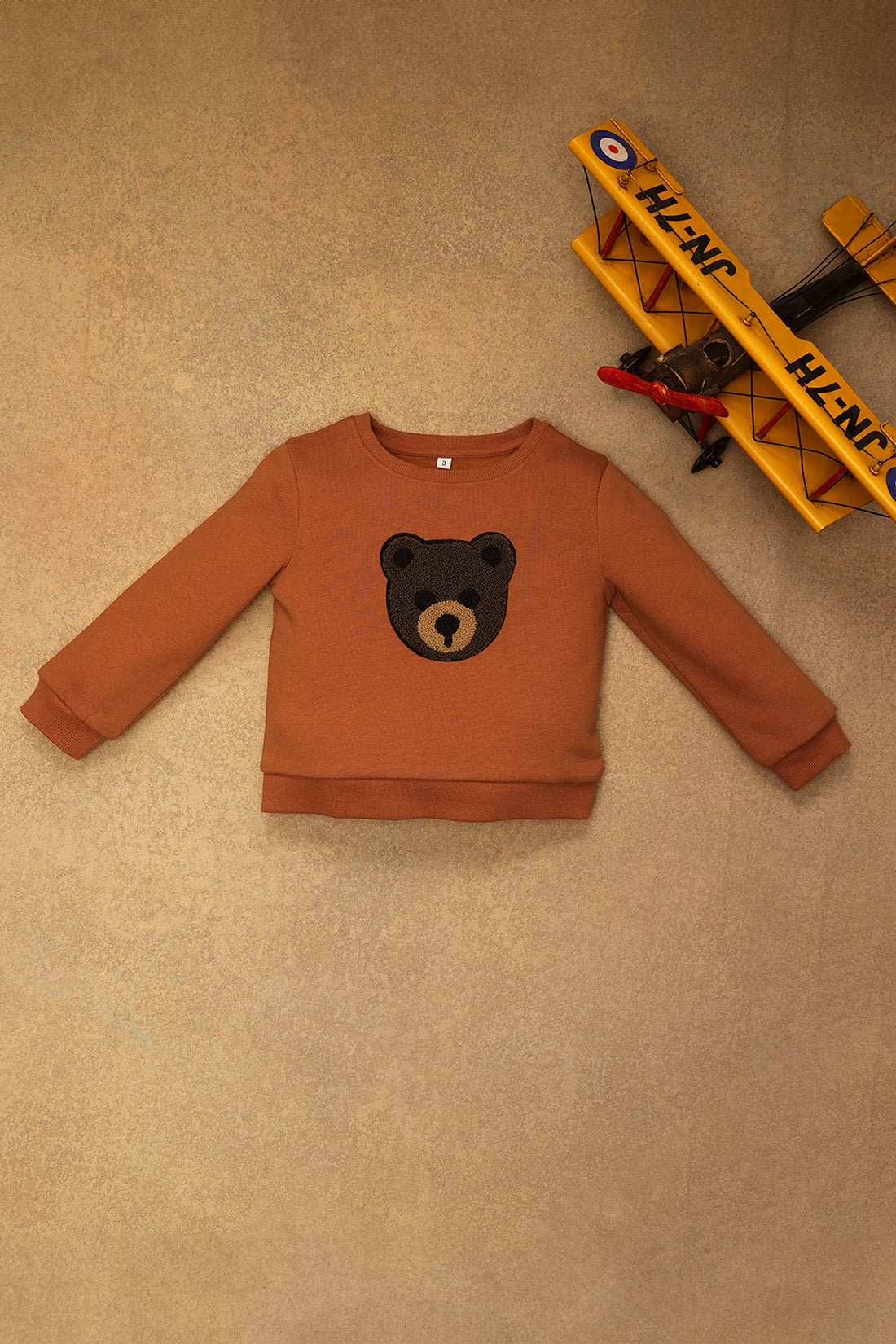 One Friday Baby Boys Orange Teddy Embroidered Sweat Shirt