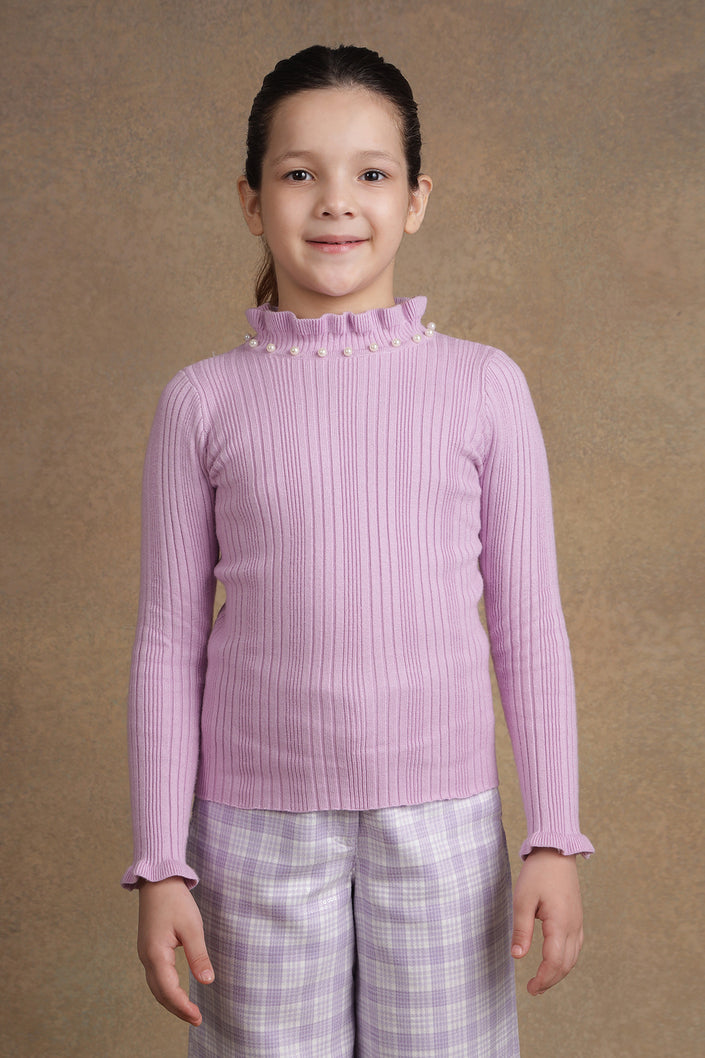 One Friday Kids Girls Lilac Solid Jumper