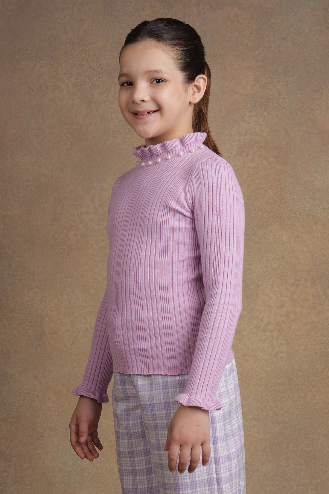 One Friday Kids Girls Lilac Solid Jumper