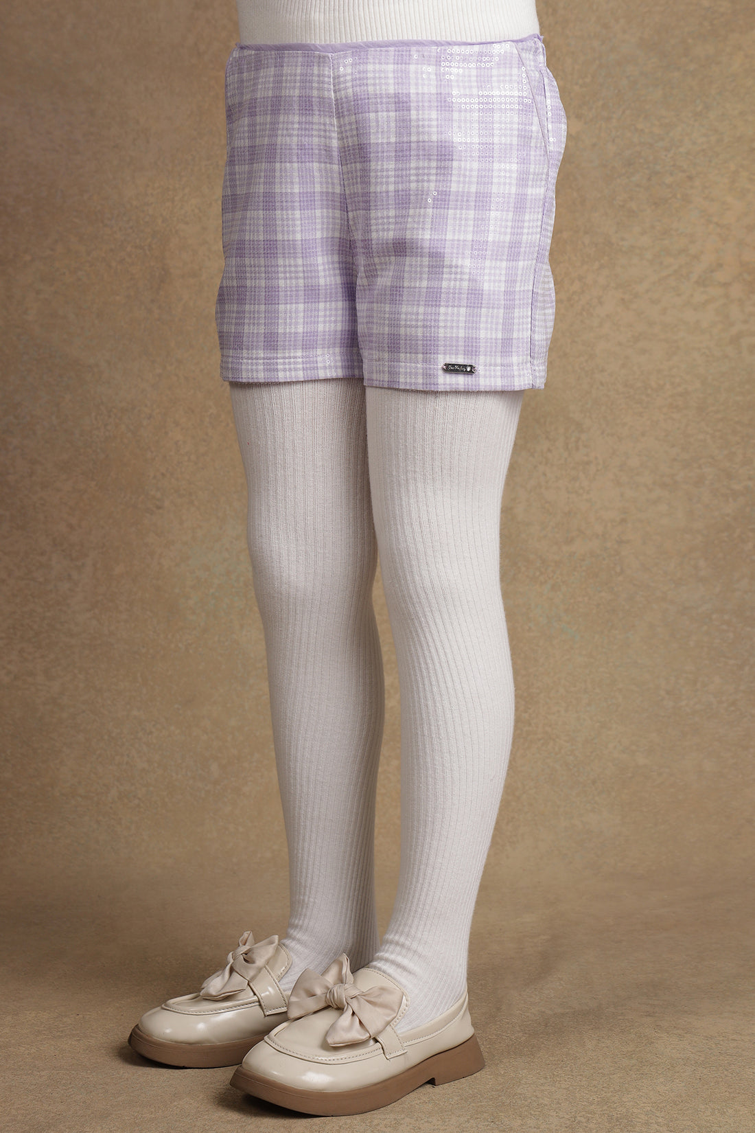 One Friday Kids Girls Lilac Checks With Sequence Short