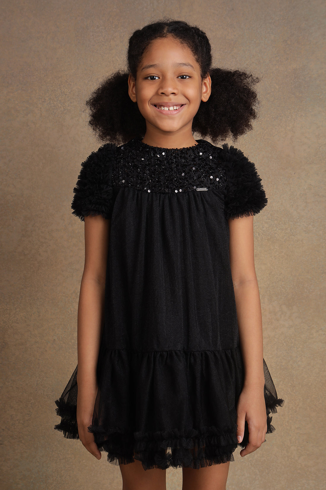 One Friday Kids Girls Black Sequinned Embroidered Dress