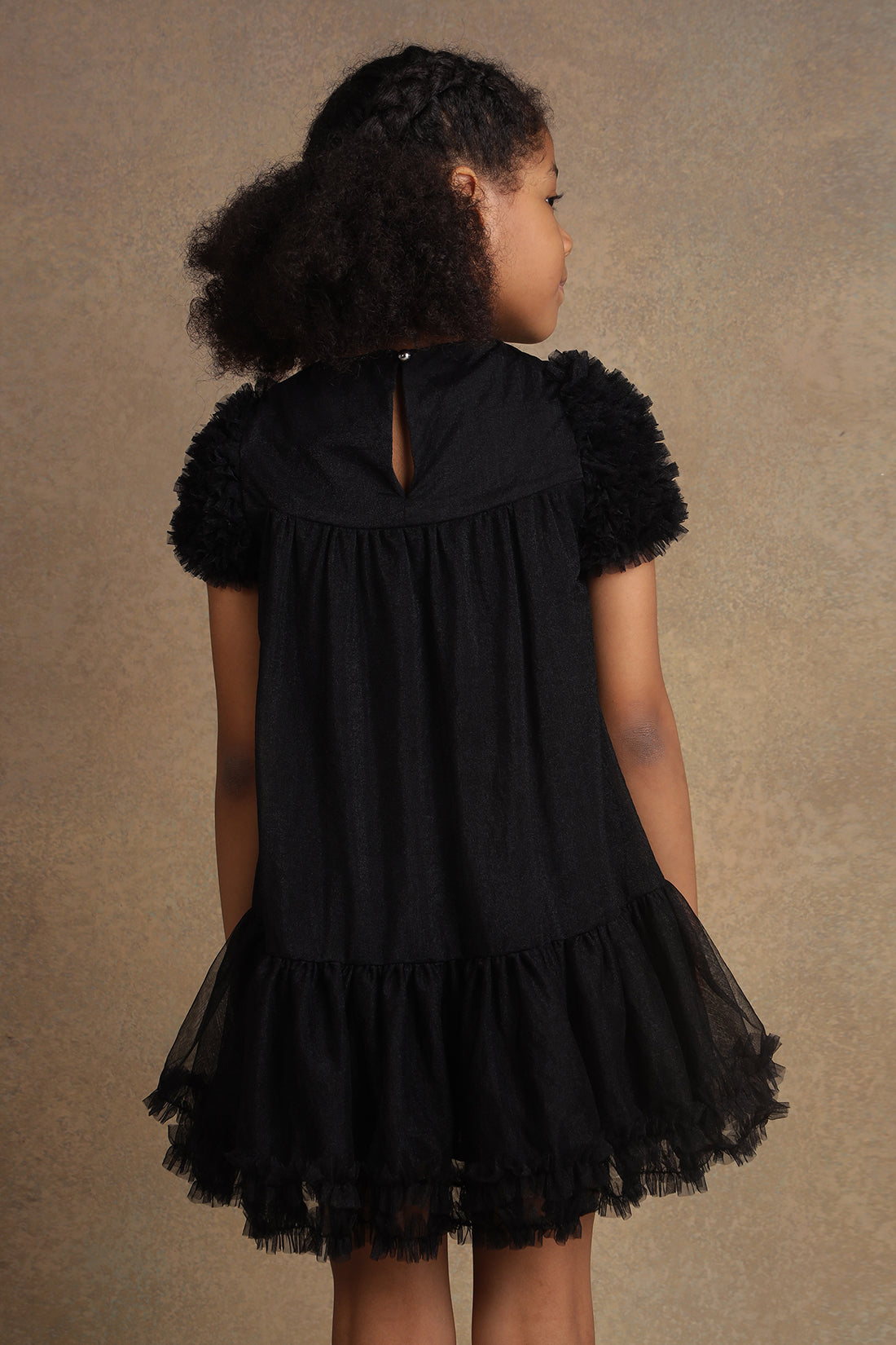 One Friday Kids Girls Black Solid With Sequence Emb Dress