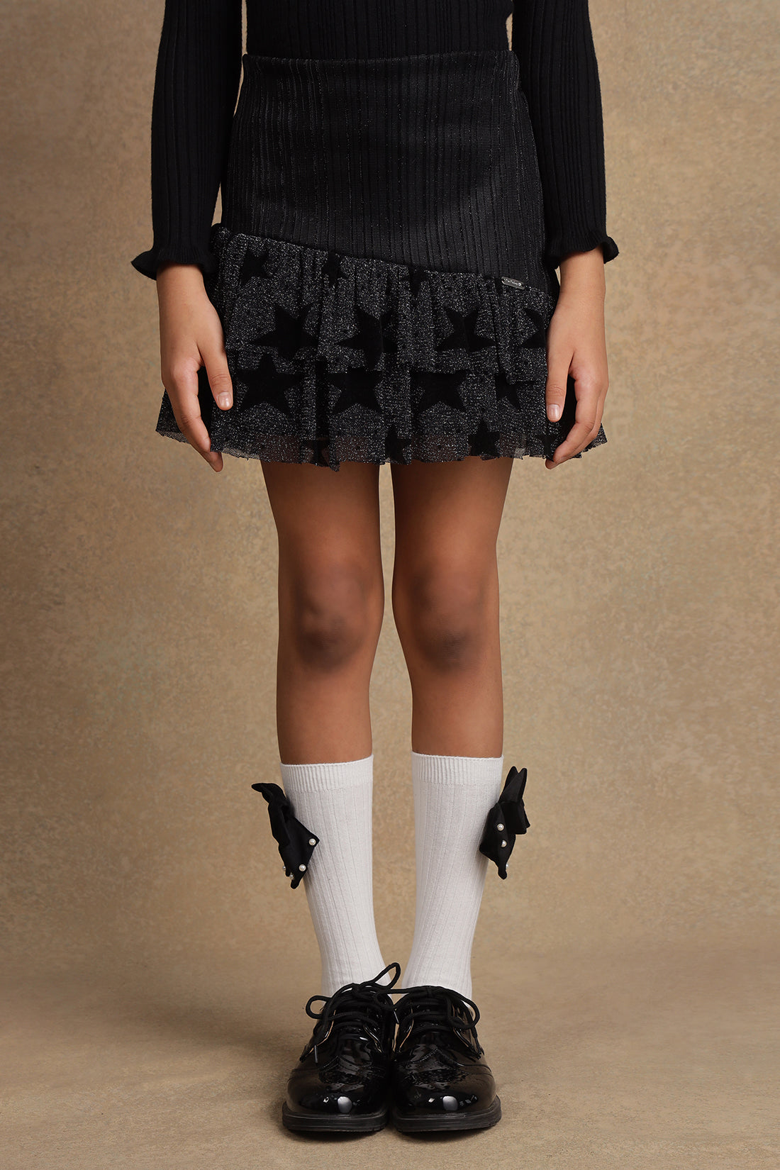 One Friday Girls Star Design Frilled Black Skirt