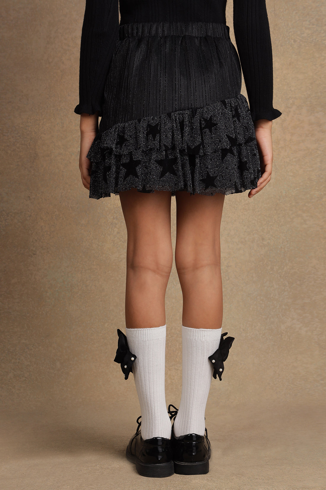 One Friday Girls Star Design Frilled Black Skirt