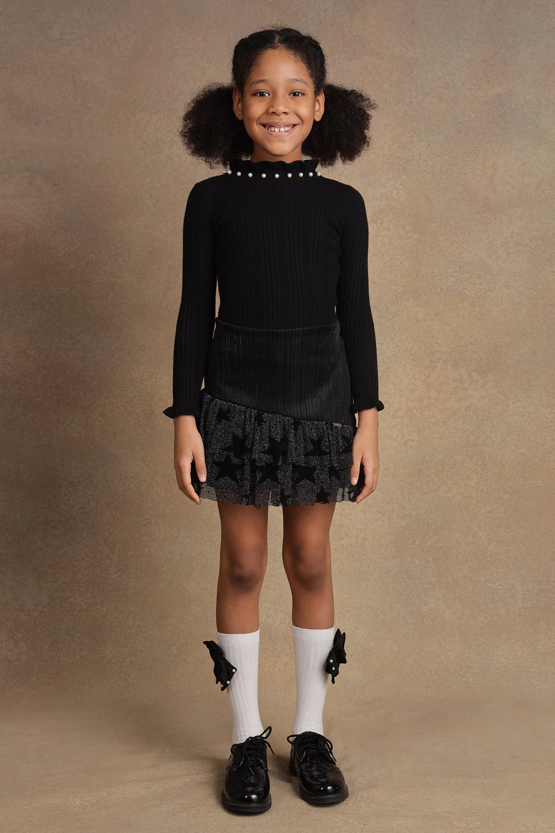 One Friday Girls Star Design Frilled Black Skirt