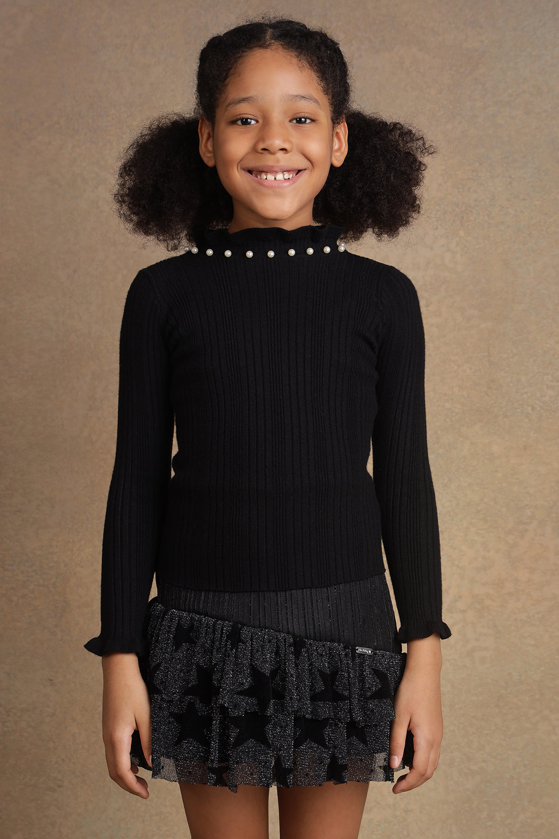 One Friday Kids Girls Black Solid Jumper