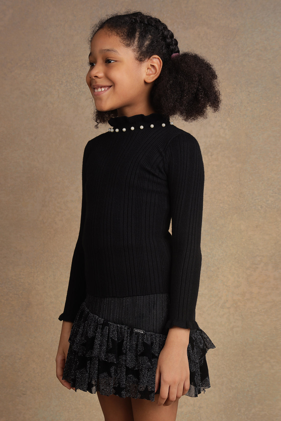 One Friday Kids Girls Black Solid Jumper