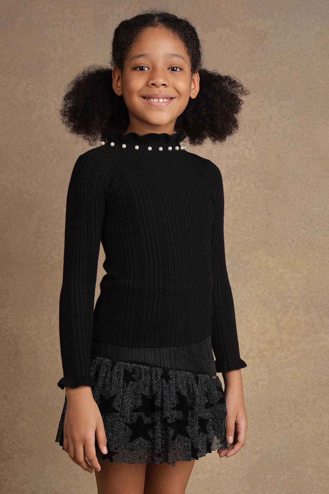 One Friday Kids Girls Black Solid Jumper