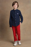 One Friday Kids Boys Navy Blue Mandarin Collar Shirt