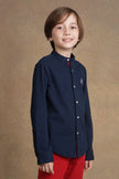 One Friday Kids Boys Navy Blue Mandarin Collar Shirt