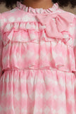 One Friday Kids Girls Pink & White Checkered Frill Dress