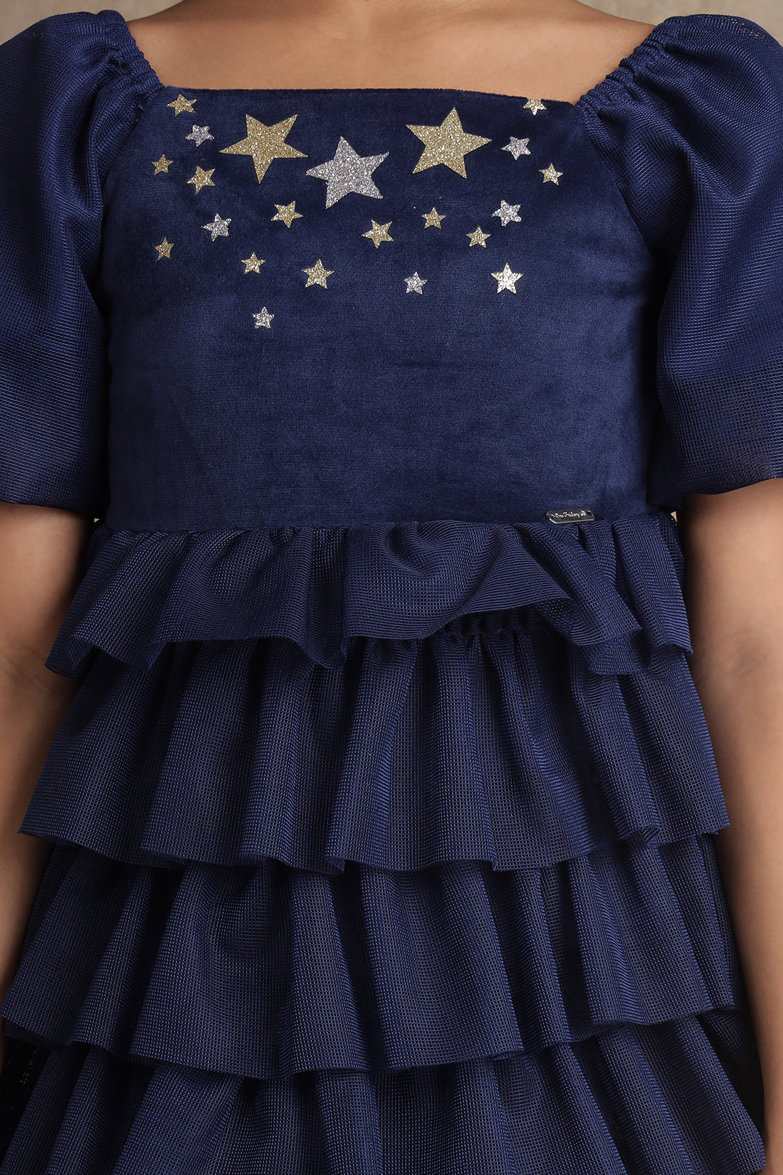 One Friday Kids Girls Navy Blue Solid Dress