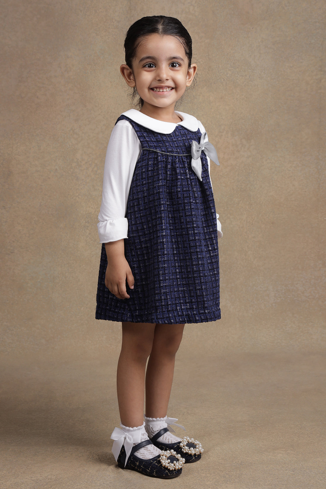 One Friday Baby Girls Blue Solid Dress With Top