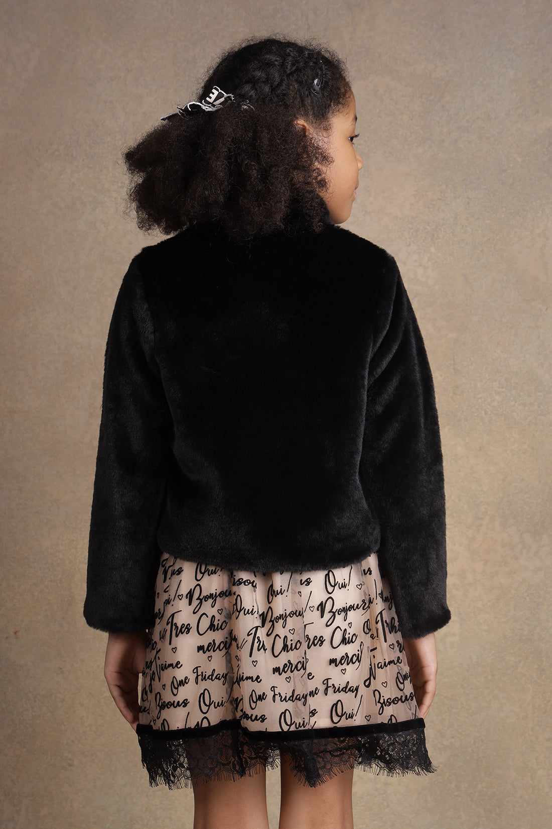 One Friday Kids Girls Black Fur Jacket