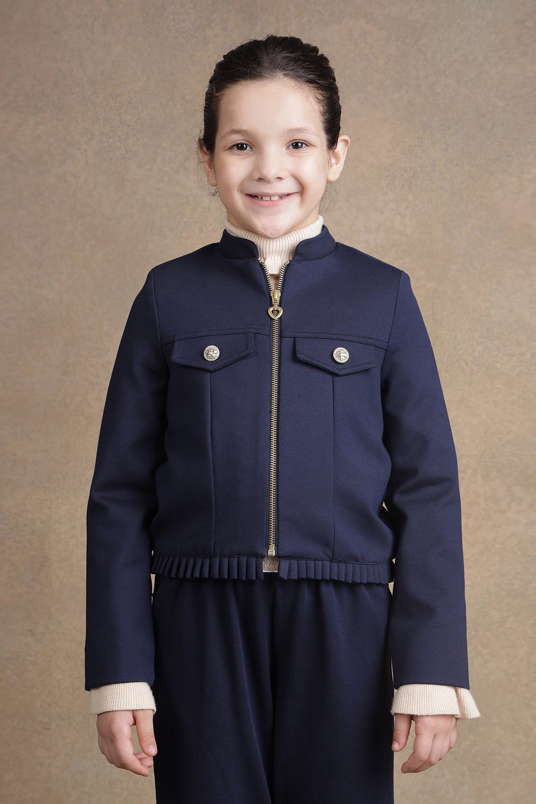 One Friday Kids Girls Navy Blue Solid Jacket